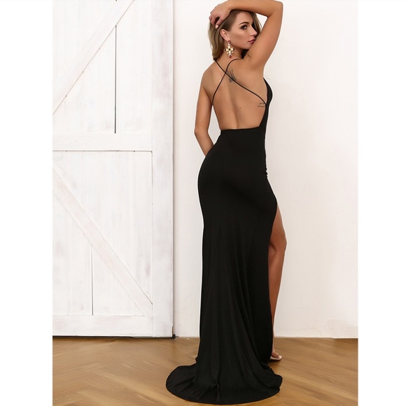 High Slit Backless Black Sexy Maxi Dress - Picture 2 of 6